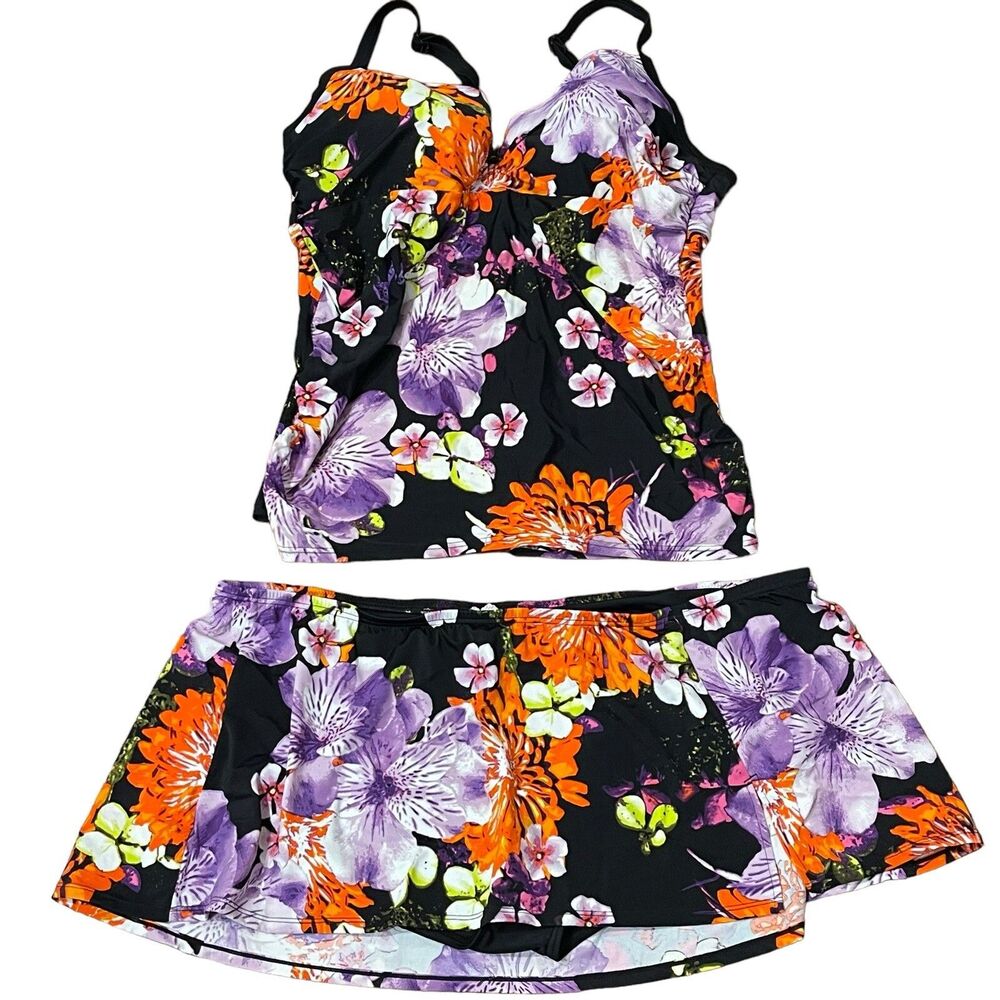 Swim By Cacique Underwire Bra Tankini 2pc Top 40DDD Bottom 26 Tropical Floral